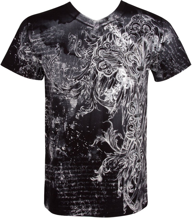 Sakkas 327V Vines and Fleur De Lis V-Neck Mens T-Shirt - Black/Medium - Image 4