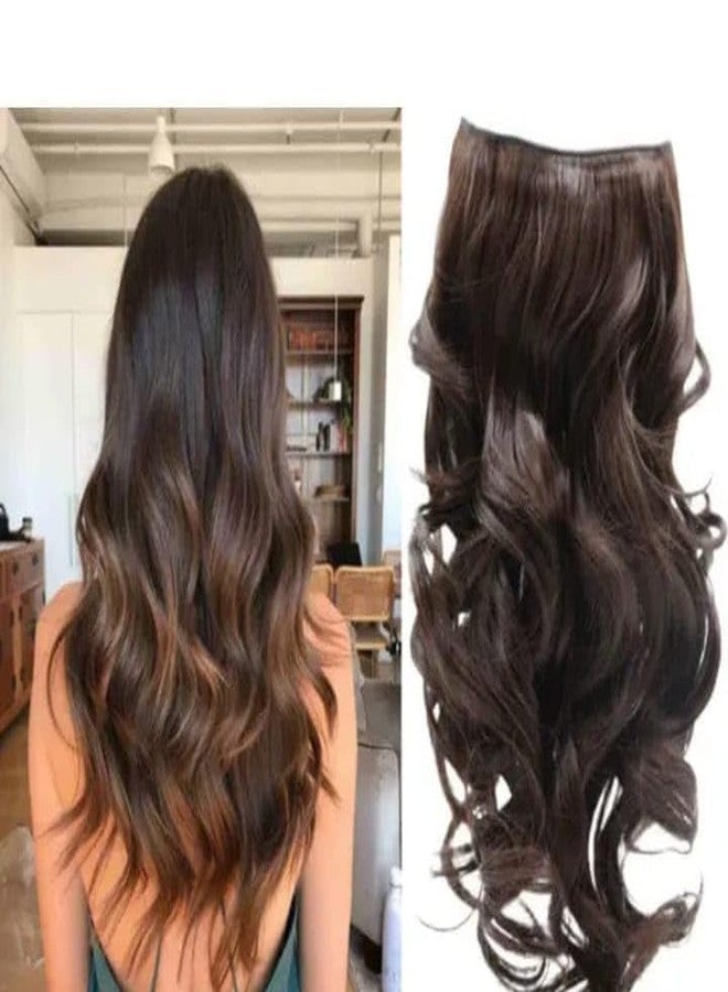FLUSHIA®1Pcs Hair Extensions And Wigs Women's Natural Brown Curly/Wavy Hair Extensions 24 Inch (Brown Color) - Image 1