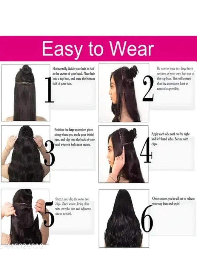 FLUSHIA®1Pcs Hair Extensions And Wigs Women's Natural Brown Curly/Wavy Hair Extensions 24 Inch (Brown Color) - Image 3