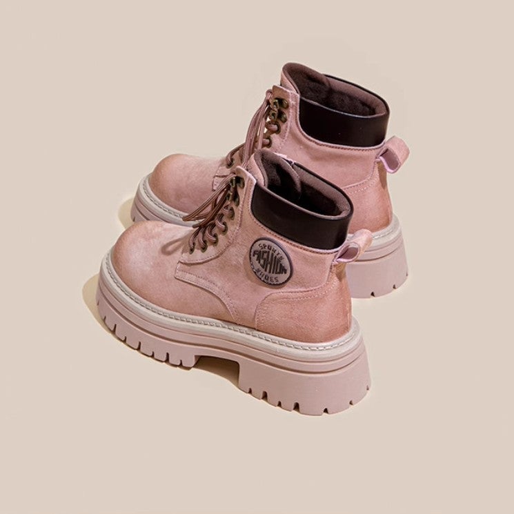Soft Leather Martin Boots 2025 Style Height-Increasing Pink Petite British Style Denim Boots Work Boots Yellow Boots - Image 3