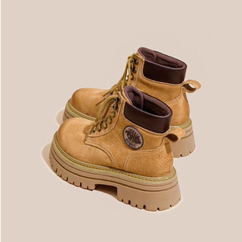 Soft Leather Martin Boots 2025 Style Height-Increasing Pink Petite British Style Denim Boots Work Boots Yellow Boots - Image 4