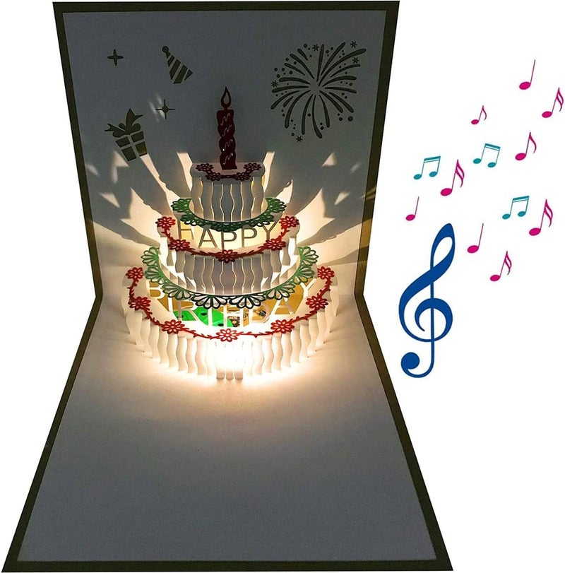 بطاقات عيد ميلاد ثلاثية الأبعاد منبثقة، بطاقات كعكة عيد ميلاد ذاتية التشغيل ثلاثية الأبعاد متغيرة الألوان مع ضوء وموسيقى، بطاقات منبثقة دافئة بإضاءة LED ملونة، بطاقة عيد ميلاد سعيد، مثالية للأم والزوجة والأخت والصديقة والأصدقاء، عبوة واحدة - Image 3