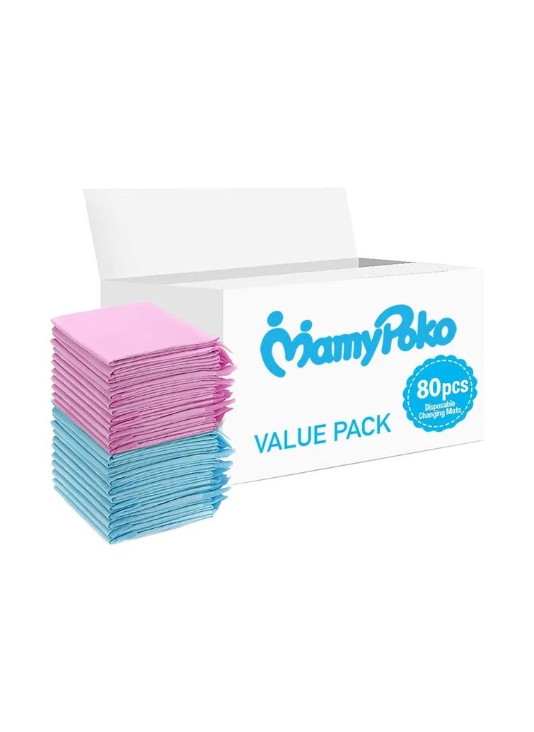 MamyPoko Disposable Changing Mats, 80 Counts, Soft Waterproof Mat, Portable Leak Proof Changing Mat, New Mom Leak-Proof Under pad, Mattress Table Protector Pad  - Image 1