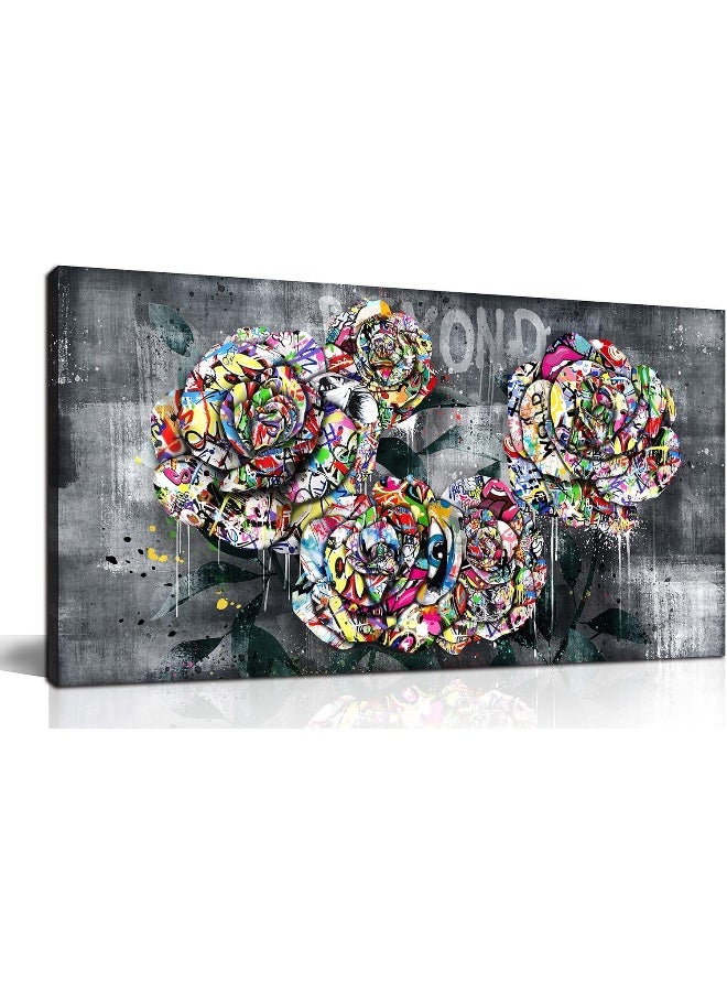 SIXTTART Flower Wall Decor for Living Room - Banksy Wall-Art Bathroom - Abstract Wall Art Bedroom - Graffiti Painting Artwork Ready to Hang Size 40" x 20" - Image 1