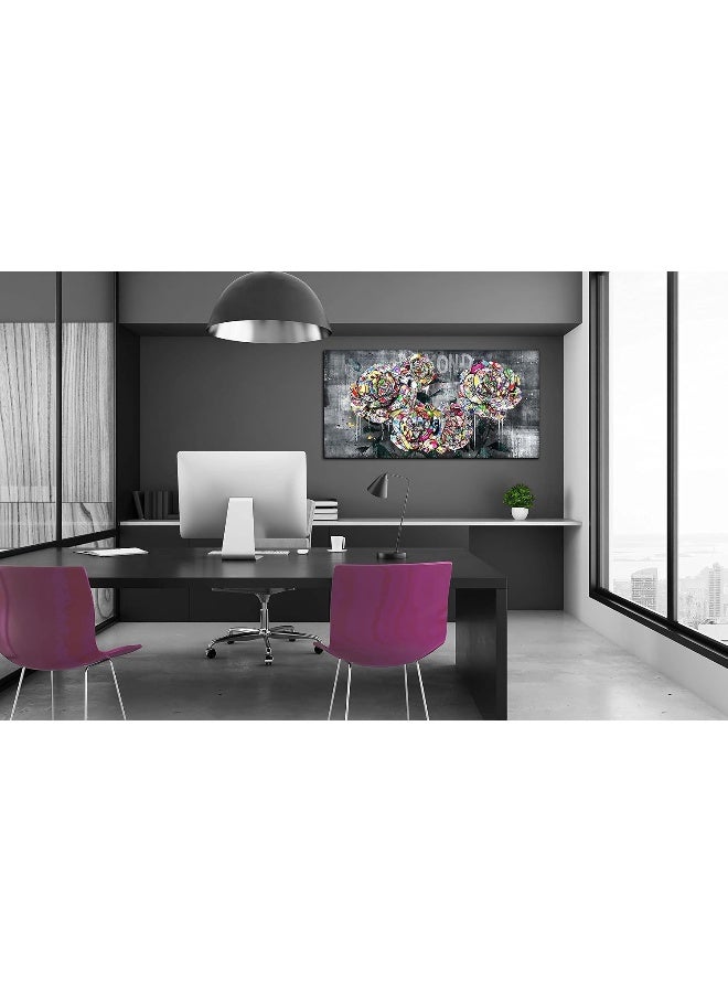 SIXTTART Flower Wall Decor for Living Room - Banksy Wall-Art Bathroom - Abstract Wall Art Bedroom - Graffiti Painting Artwork Ready to Hang Size 40" x 20" - Image 3