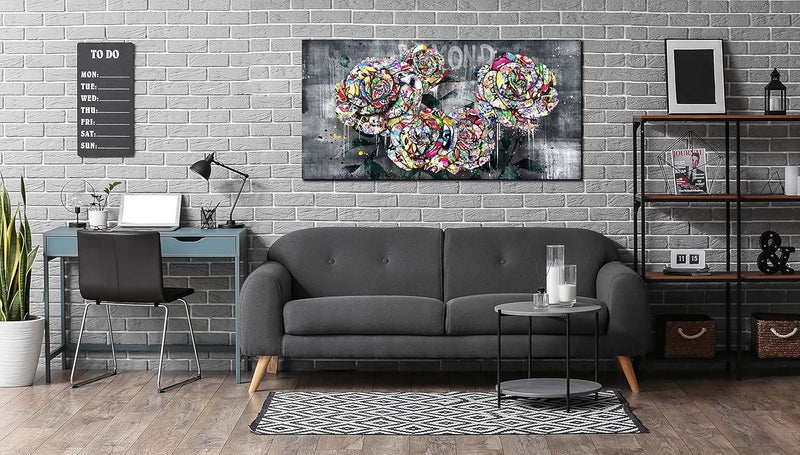 SIXTTART Flower Wall Decor for Living Room - Banksy Wall-Art Bathroom - Abstract Wall Art Bedroom - Graffiti Painting Artwork Ready to Hang Size 40" x 20" - Image 5