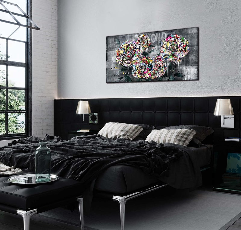 SIXTTART Flower Wall Decor for Living Room - Banksy Wall-Art Bathroom - Abstract Wall Art Bedroom - Graffiti Painting Artwork Ready to Hang Size 40" x 20" - Image 4