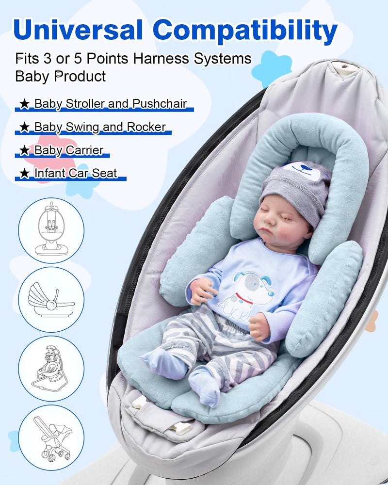 Kaseeous Infant Insert Compatible with Mamaroo Swing & Graco Swing, Thickened Baby Car Seat Head Support with Shoulder Covers, Breathable Newborn Car Seat Insert for Preemie to Toddler - Image 4