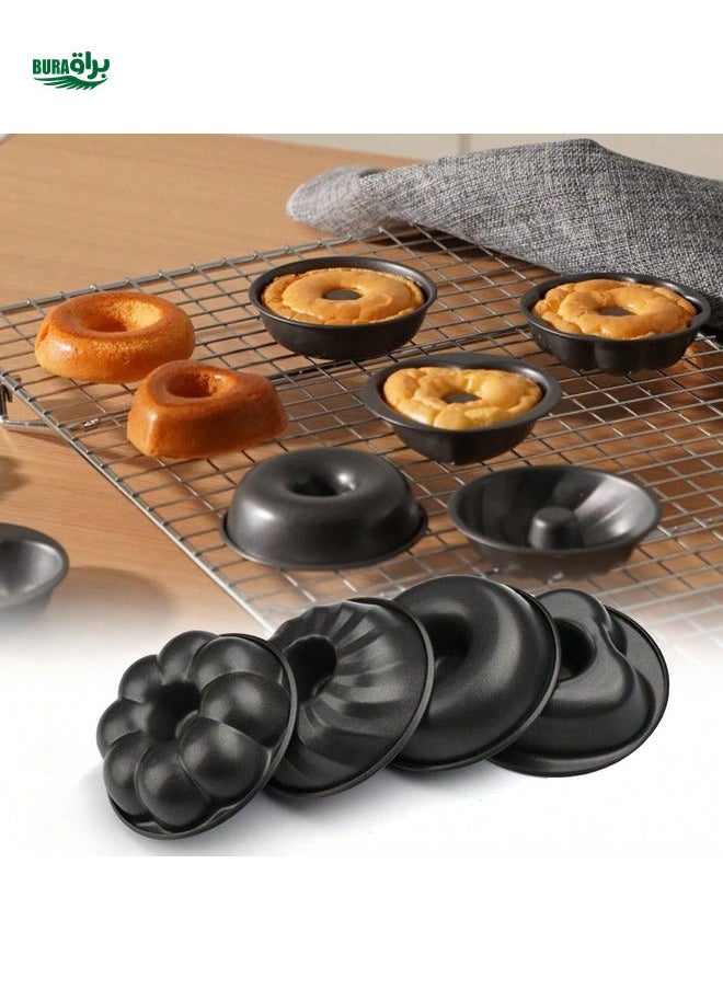 BURAQ - 4pcs Heavy-Duty Carbon Steel Donut Mold, Round Heart Windmills Pumpkins Shaped Doughnut Molds, Non-Stick Mini Fluted Tube Cake Molds For Oven, Kitchen Baking Tools, Kitchen Gadgets, Kitchen Accessories - Image 1