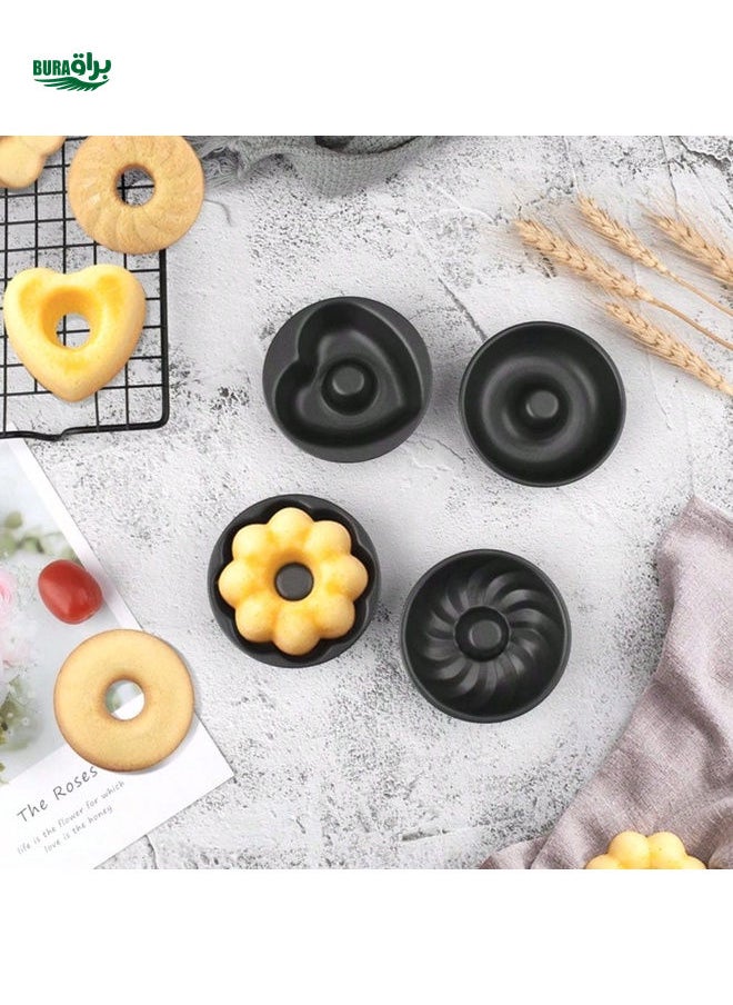 BURAQ - 4pcs Heavy-Duty Carbon Steel Donut Mold, Round Heart Windmills Pumpkins Shaped Doughnut Molds, Non-Stick Mini Fluted Tube Cake Molds For Oven, Kitchen Baking Tools, Kitchen Gadgets, Kitchen Accessories - Image 1
