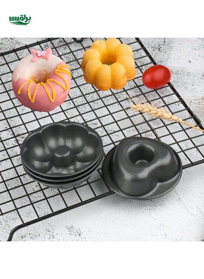 BURAQ - 4pcs Heavy-Duty Carbon Steel Donut Mold, Round Heart Windmills Pumpkins Shaped Doughnut Molds, Non-Stick Mini Fluted Tube Cake Molds For Oven, Kitchen Baking Tools, Kitchen Gadgets, Kitchen Accessories - Image 1