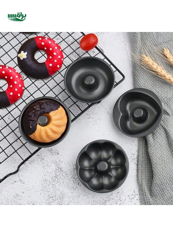 BURAQ - 4pcs Heavy-Duty Carbon Steel Donut Mold, Round Heart Windmills Pumpkins Shaped Doughnut Molds, Non-Stick Mini Fluted Tube Cake Molds For Oven, Kitchen Baking Tools, Kitchen Gadgets, Kitchen Accessories - Image 1