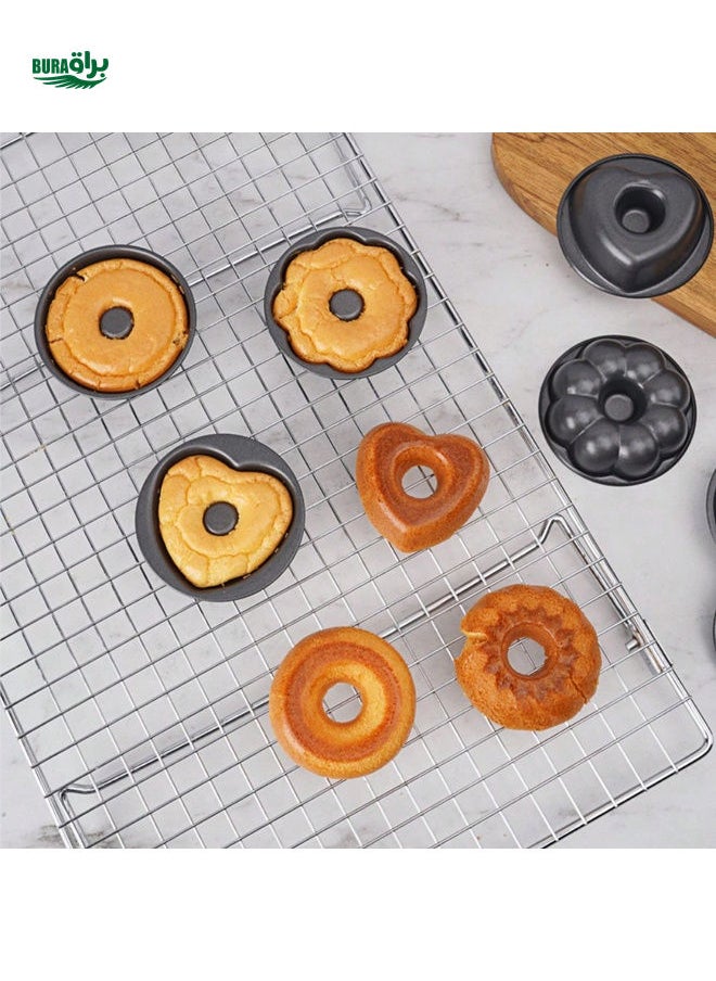 BURAQ - 4pcs Heavy-Duty Carbon Steel Donut Mold, Round Heart Windmills Pumpkins Shaped Doughnut Molds, Non-Stick Mini Fluted Tube Cake Molds For Oven, Kitchen Baking Tools, Kitchen Gadgets, Kitchen Accessories - Image 1