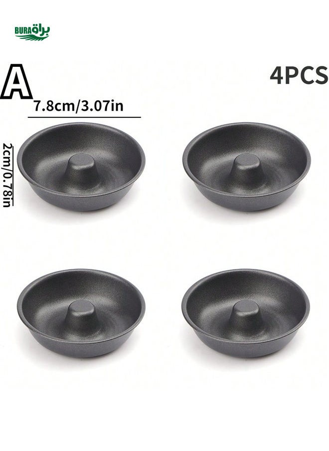 BURAQ - 4pcs Heavy-Duty Carbon Steel Donut Mold, Round Heart Windmills Pumpkins Shaped Doughnut Molds, Non-Stick Mini Fluted Tube Cake Molds For Oven, Kitchen Baking Tools, Kitchen Gadgets, Kitchen Accessories - Image 1