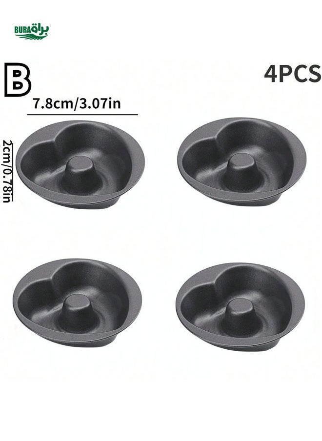 BURAQ - 4pcs Heavy-Duty Carbon Steel Donut Mold, Round Heart Windmills Pumpkins Shaped Doughnut Molds, Non-Stick Mini Fluted Tube Cake Molds For Oven, Kitchen Baking Tools, Kitchen Gadgets, Kitchen Accessories - Image 1