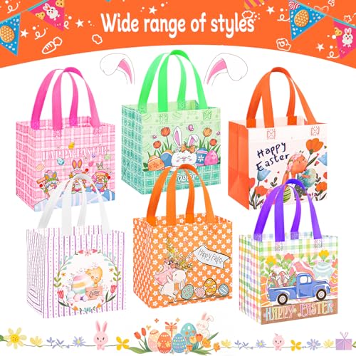 DECHISY 6 Pack Easter Gift Bags, 8.3×7.9×6 inch Non-Woven Easter Bags with Handles, 6 Unique Patterns Egg Hunt Baskets for Kids, Party Supplies - Image 4