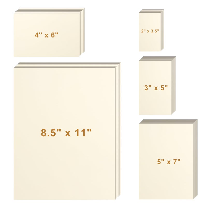 Silunkia 100 Sheets Cream Cardstock 5 Assorted Size Ivory Paper, 200gsm/75lb Thick Off White Card Stock for DIY Cards Making, Business Cards, Invitations, Scrapbooking, Menus, Anniversary - Image 1