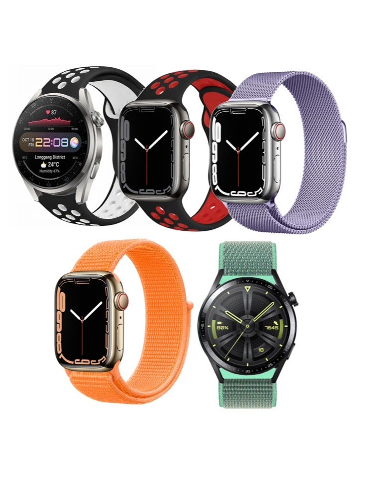 Perfii 5pcs Watchband Bundle Compatible with all Samsung, Huawei, Amazfit, Fitbit and Honor with 22mm band size - Image 1