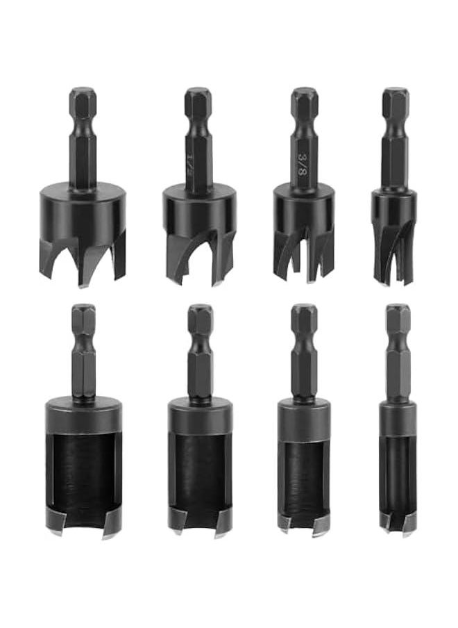 Arabest Wood Plug Cutter Drill Bit Set, 8Pcs, Includes 1/4, 5/16, 3/8, 1/2 Sizes, 1/4 Inch Hex Shank  - Image 1