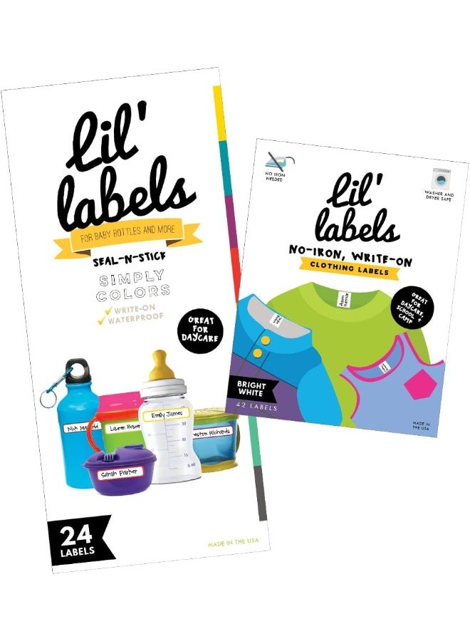 Lil' Labels Daycare Value Pack - Bottle (Simply Colors) and Clothing (Bright White), Waterproof - Image 1