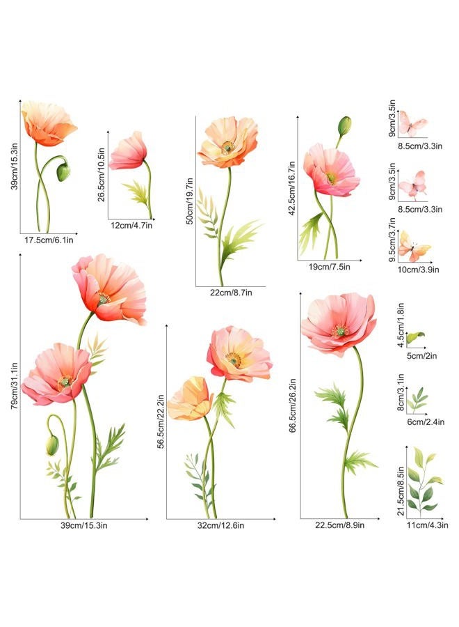 Supzone Large Pink Floral Wall Decals Poppy Flower Butterfly Wall Stickers Peel and Stick Autumn Floral Wall Art Decor for Living Room Bedroom Office TV Sofa Backdrop Home Decor Gifts for Mom - Image 4