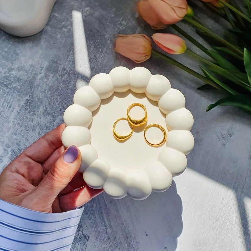 TREETRUNK® Big Bubble | Cement Tray | Aesthetic Tray | Minimalist Decor | Trinket | Modern Home Decor | New Home Gift | Multipurpose (13.8×13.8cm) (Off White) - Image 5