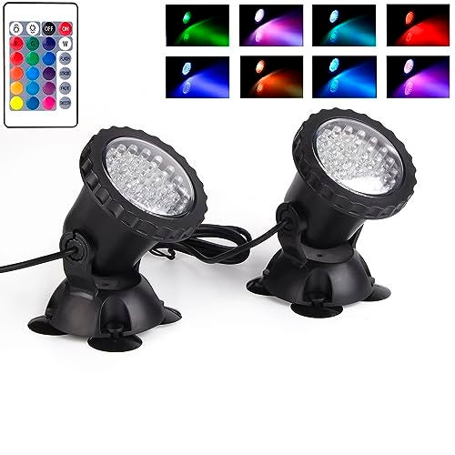 SHOYO Color Changing Spotlights for Pond, Underwater LED Lights for Fountain, IP68 Waterproof RGB Colored Memory Dimmable Submersible Spot Lights for Outdoor Garden Pond Fountain Waterfall, 3 in Set - Image 1