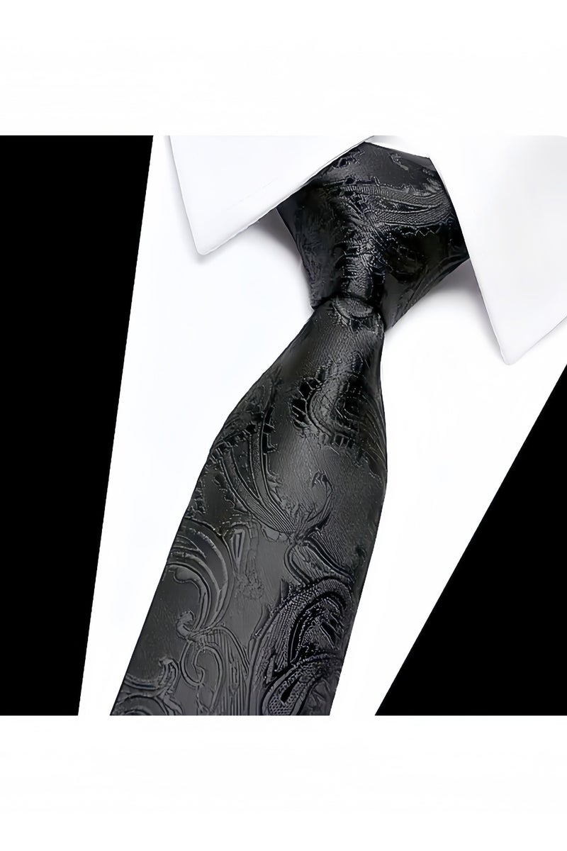 Men's Formal Necktie Design for Weddings & Formal Events, Elegant Textured Fabric Ties for Shirt and Suit-Black