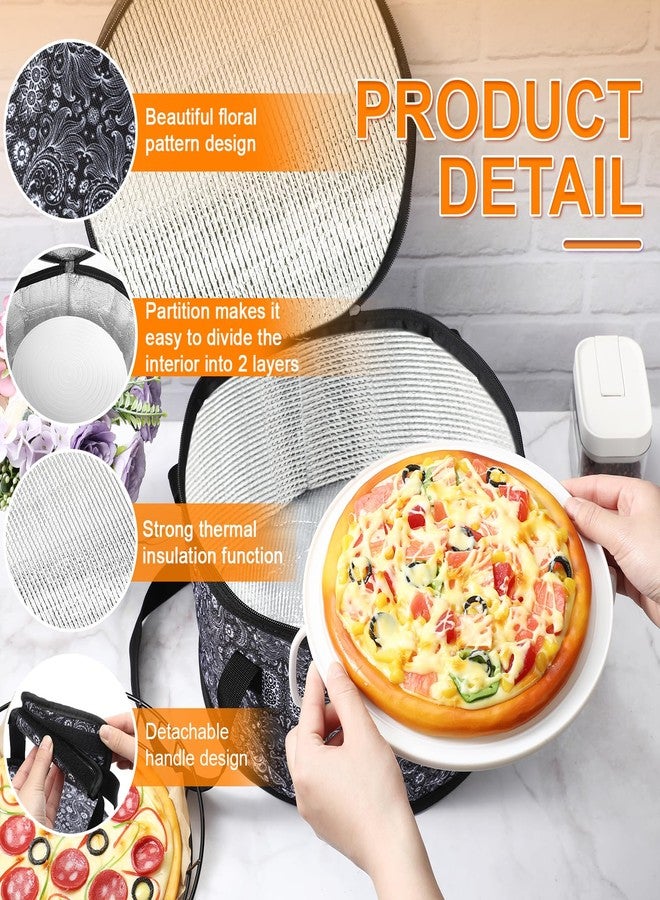 Pickmesh Round Pie Carrier 12 x 7 Inch Insulated Casserole Carriers with Lid and Detachable Handle for Hot or Cold Food Cake Transport Thanksgiving Christmas Gift(Black Paisley) - Image 3