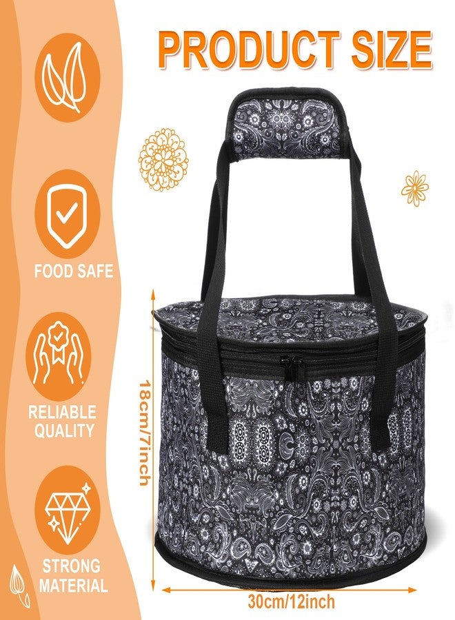 Pickmesh Round Pie Carrier 12 x 7 Inch Insulated Casserole Carriers with Lid and Detachable Handle for Hot or Cold Food Cake Transport Thanksgiving Christmas Gift(Black Paisley) - Image 2