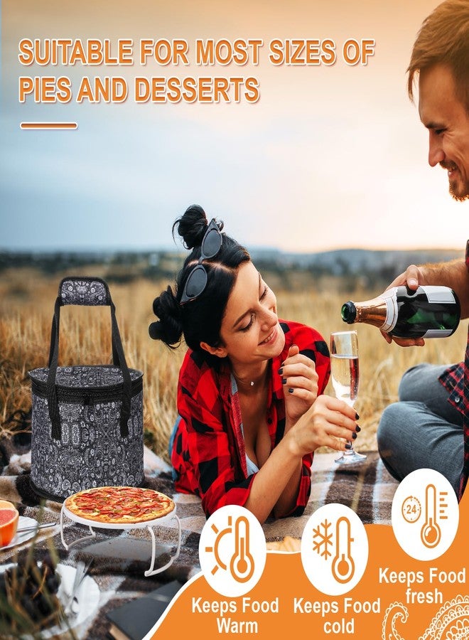Pickmesh Round Pie Carrier 12 x 7 Inch Insulated Casserole Carriers with Lid and Detachable Handle for Hot or Cold Food Cake Transport Thanksgiving Christmas Gift(Black Paisley) - Image 4