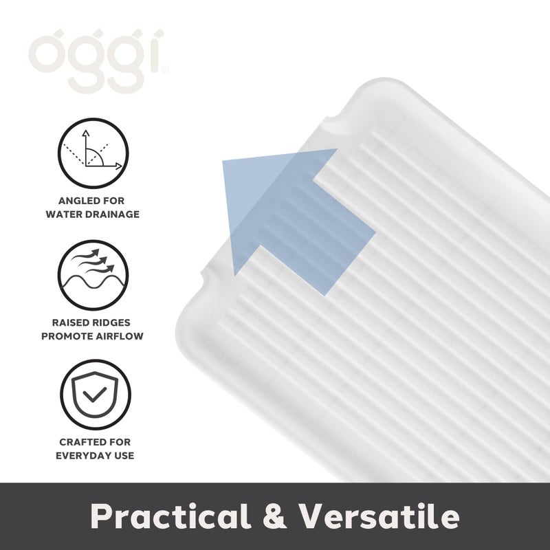 Oggi Dish Drain Board and Drying Rack Tray for Kitchen Counter, Plastic Drainboard with Raised Ridges, 12.75 x 17.25 inches - White - Image 5