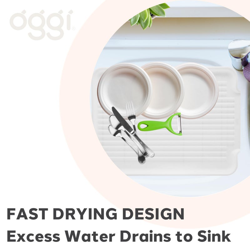 Oggi Dish Drain Board and Drying Rack Tray for Kitchen Counter, Plastic Drainboard with Raised Ridges, 12.75 x 17.25 inches - White - Image 4