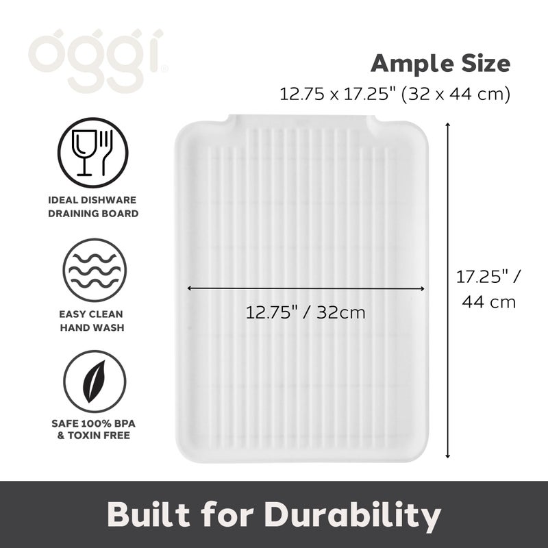 Oggi Dish Drain Board and Drying Rack Tray for Kitchen Counter, Plastic Drainboard with Raised Ridges, 12.75 x 17.25 inches - White - Image 2