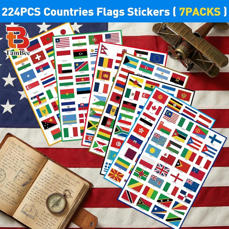TamBee Gulf popular simple design 2026 New Countries Flags Stickers 224PCS Multi Territorial Maps Nations Patterns Face Sticker Travel Stickers Children's Room Decor Labels World Cup A4 7PACKS Olympics Multi-use detailed build - Image 2