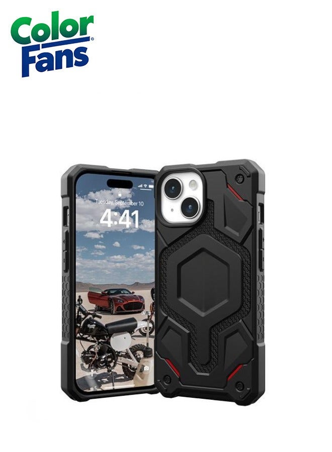 Color Fans Monarch Pro Kevlar MagFit iPhone 15 Plus Case Rugged Protective Cover Black - Image 1