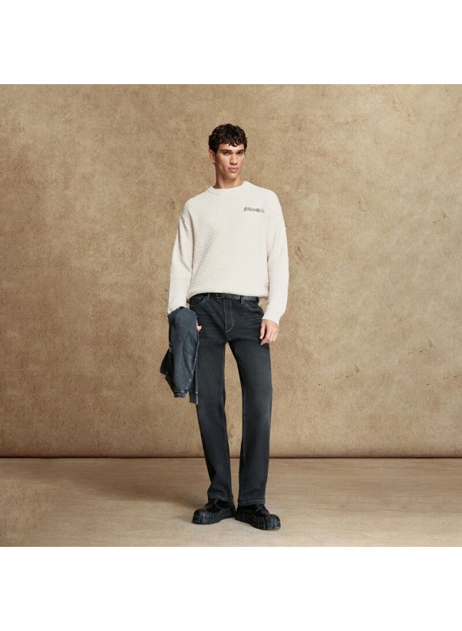 JACK & JONES Jack&jones Men's Casual Simple Loose Comfortable Textured Embroidered Crew Neck Long Sleeve Knit Sweater 225325010 - Image 1