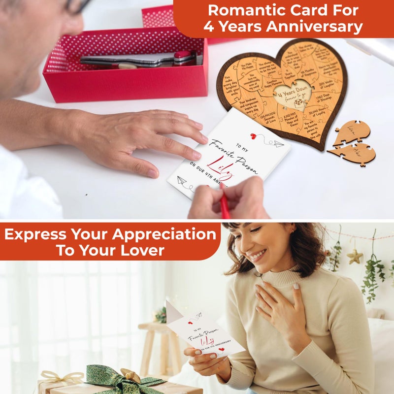 Stofinity 4 Year Anniversary Wooden Gifts For Him Her - Happy 4Th Anniversary Wedding Gifts For Husband Wife  Linen Fourth Anniversary Marriage Gift For Couple  Four Years Dating Wood Heart Puzzle - Image 4