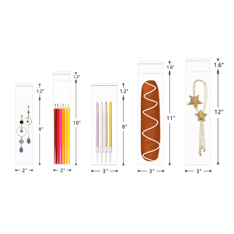 BornFeel 2" x 8" Cello Bags 100pcs Long Resealable Cellophane Bags OPP Self Adhesive Bags 1 Mil for Pretzel Bakery Cookies Candies Jewelry Crafts Candles Party (8 Sizes to Choose from) - Image 4