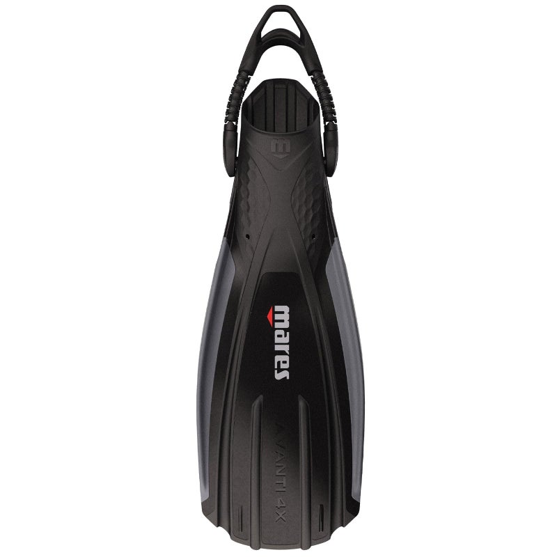 Mares Unisex Avanti 4X Open Heel Scuba Diving Fins Bungee Straps 4Channel Blade Lightweight HighThrust Snorkeling Flippers for Travel Cold Water BlackDark Gray Regular - Image 2