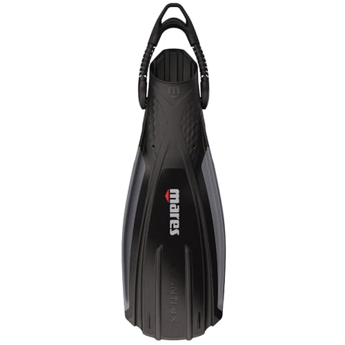 Mares Unisex Avanti 4X Open Heel Scuba Diving Fins Bungee Straps 4Channel Blade Lightweight HighThrust Snorkeling Flippers for Travel Cold Water BlackDark Gray Regular - Image 1