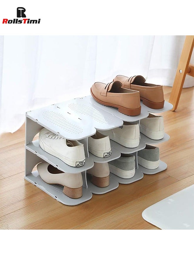 RollsTimi  6-Tier Shoe Organizer Rack, Stackable and Adjustable Space-Saving Shoe Storage Shelf, Grey  - Image 2