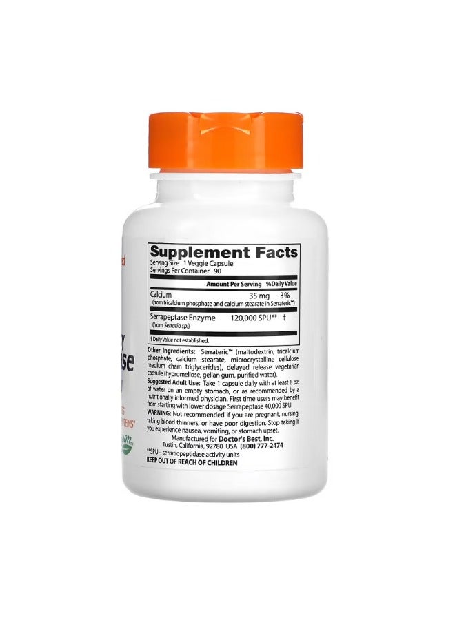 دكتورز بست High Potency Serrapeptase 120000 SPU 90 Veggie Caps - Image 2