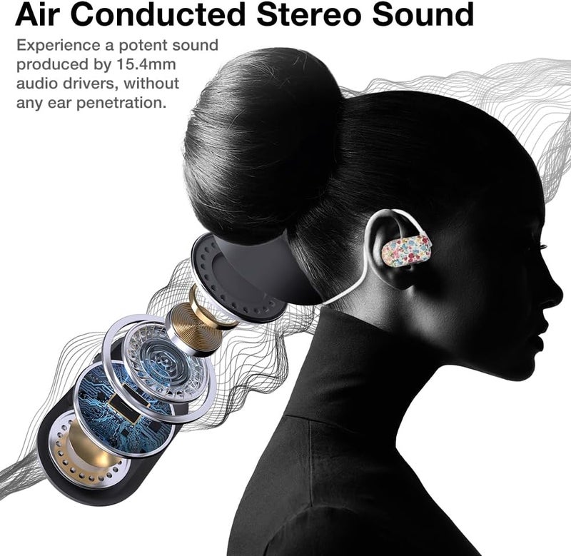 بيورتي سماعات Air المفتوحة - سماعات أذن مفتوحة بتقنية التوصيل الهوائي الحقيقي مع ميكروفون مزدوج لأجهزة iPhone/Android - راحة طويلة الأمد ومقاومة للعرق أثناء الرياضة (ازدهار الانقلاب الشمسي) - Image 5
