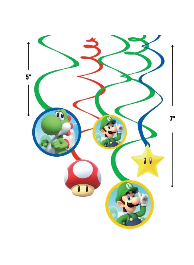 Amscan Swirl Hanging Decorations - 5" & 7" (Pack of 12) - Perfect for Themed Parties & Events, Super Mario Brothers - Image 2