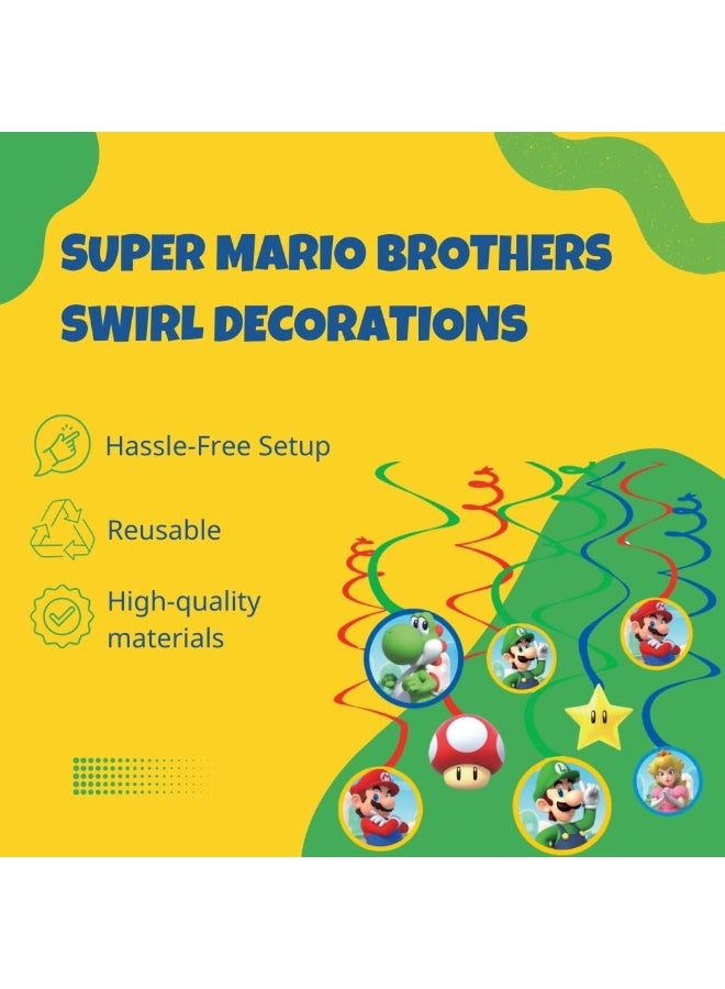 Amscan Swirl Hanging Decorations - 5" & 7" (Pack of 12) - Perfect for Themed Parties & Events, Super Mario Brothers - Image 5