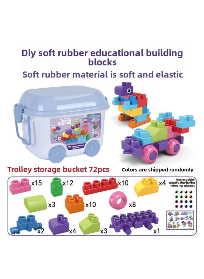 Children's Soft Rubber DIY Assembling Building Blocks Toy Soft Rubber Large Particle Building Blocks Early Education Educational Teether Toy-Color:Large Particle Soft Rubber Building Blocks (72PCs)