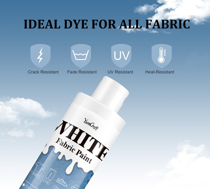 YumCraft Fabric Paint White, 8.5oz Fabric Paint for Clothes Permanent, Fabricoat Textile Paint Non-Toxic, Clothing Medium Dye Soft for Fabric Diy Crafts, T-Shirts, Shoes, Jeans, Canvas, Bags - Image 4