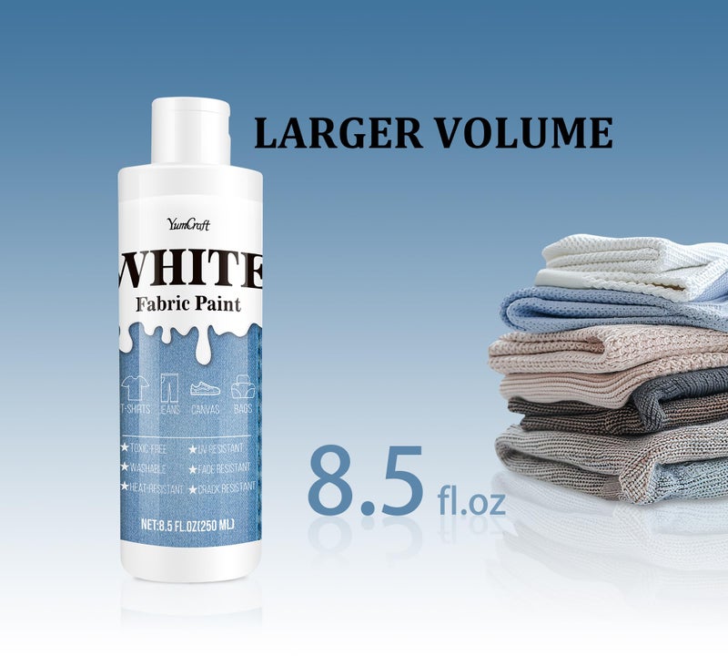 YumCraft Fabric Paint White, 8.5oz Fabric Paint for Clothes Permanent, Fabricoat Textile Paint Non-Toxic, Clothing Medium Dye Soft for Fabric Diy Crafts, T-Shirts, Shoes, Jeans, Canvas, Bags - Image 2