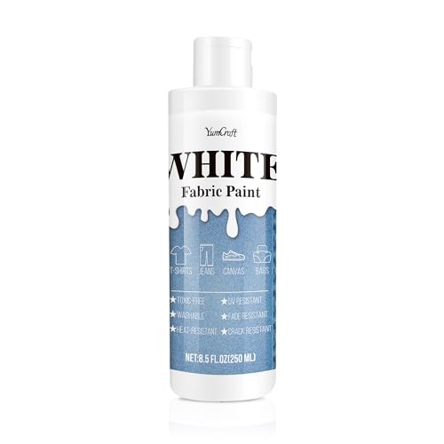 YumCraft Fabric Paint White, 8.5oz Fabric Paint for Clothes Permanent, Fabricoat Textile Paint Non-Toxic, Clothing Medium Dye Soft for Fabric Diy Crafts, T-Shirts, Shoes, Jeans, Canvas, Bags - Image 1